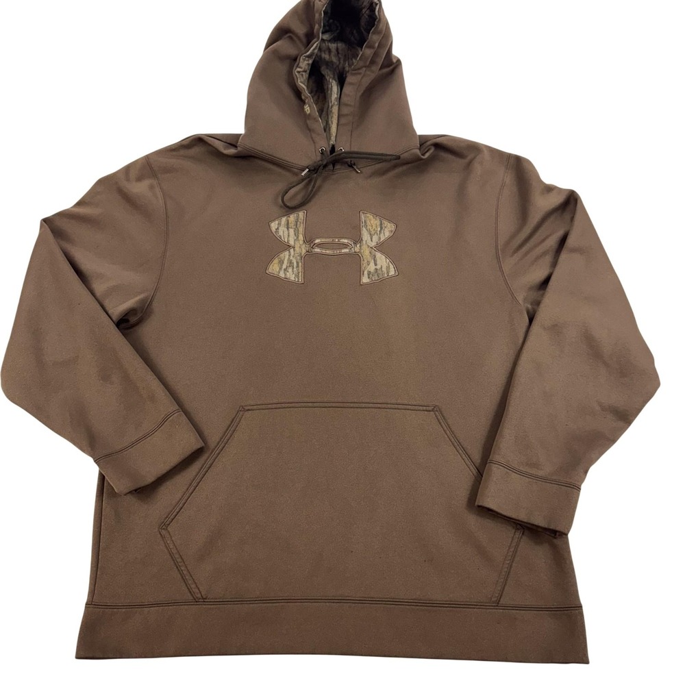 Under Armour Hoodie Mens XL Brown Camo Logo Fleece Hunting Pullover Sweatshirt